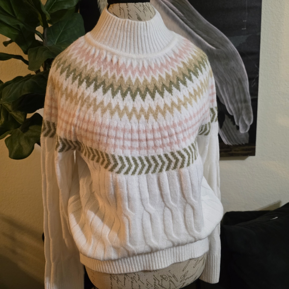 Style & Co. Fair Isle Mockneck Cable Knit Sweater
